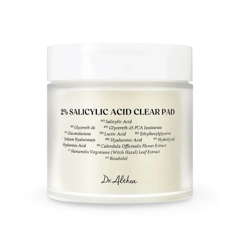 Dr. Althea 2% Salicylic Acid Clear Pad šveičiantys veido diskeliai su BHA, 60 vnt.