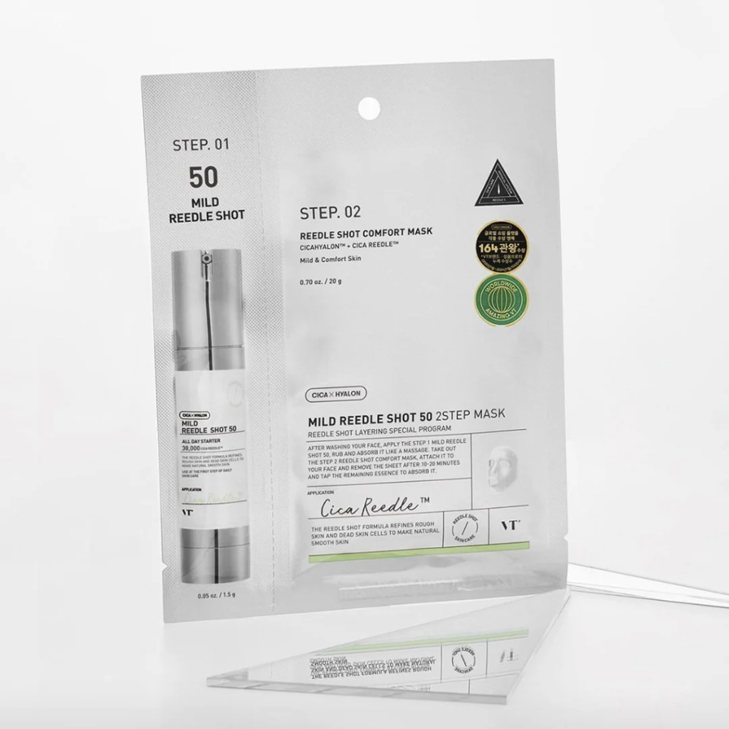 VT Cosmetics Mild Reedle Shot 50 2Step Mask stangrinanti lakštinė veido kaukė, 1,5 g + 25 g