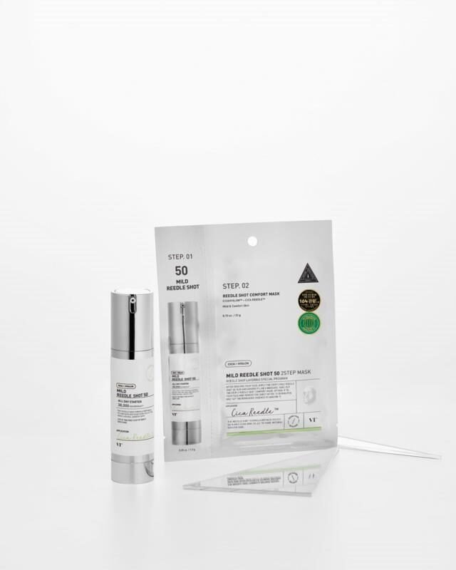 VT Cosmetics Mild Reedle Shot 50 2Step Mask stangrinanti lakštinė veido kaukė, 1,5 g + 25 g