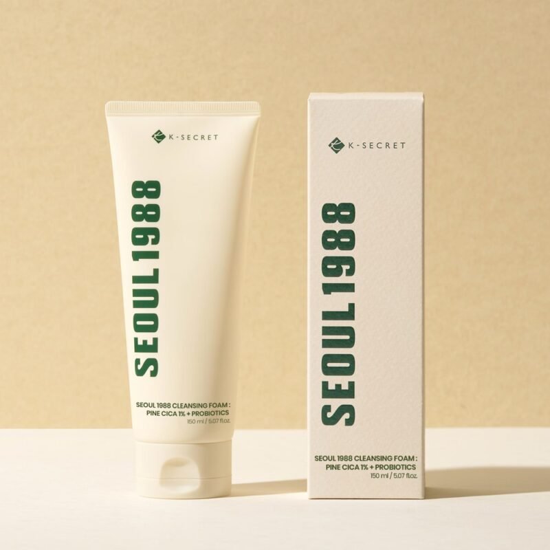 K-SECRET SEOUL 1988 Cleansing Foam Pine Cica 1% + Probiotics raminantis barjerą stiprinantis veido prausiklis putoms, 150 ml