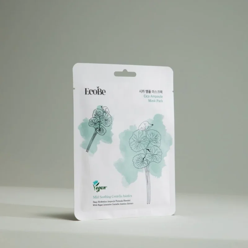 EcoBe Cica Vegan Ampoule Sheet Mask veganiška lakštinė veido kaukė, 25 ml