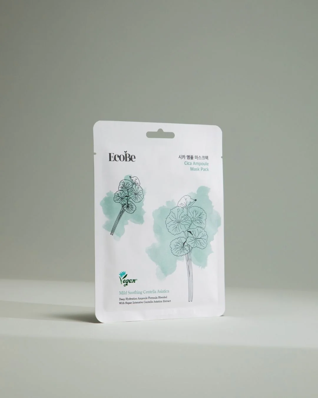 EcoBe Cica Vegan Ampoule Sheet Mask veganiška lakštinė veido kaukė, 25 ml