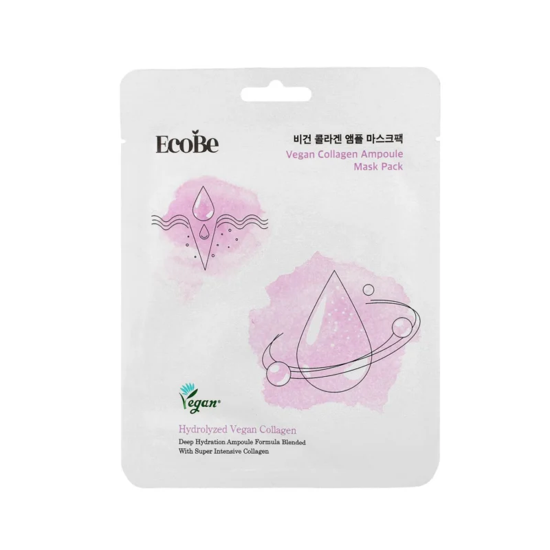 EcoBe Vegan Collagen Ampoule Mask Pack veido kaukė su veganišku kolagenu, 25 ml